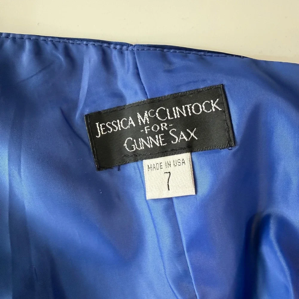 Jessica McClintock Gunne Sax Blue Satin Mini‎ Dress Vintage Y2K Bubble Hem Prom